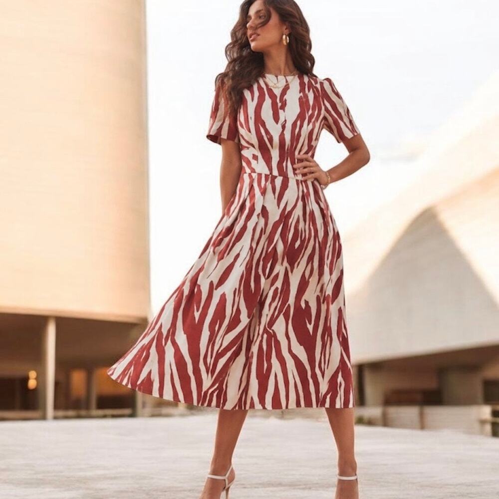 Anine Bing Dahlia Zebra Print Midi Dress Women’s Size Small Contemporary Read